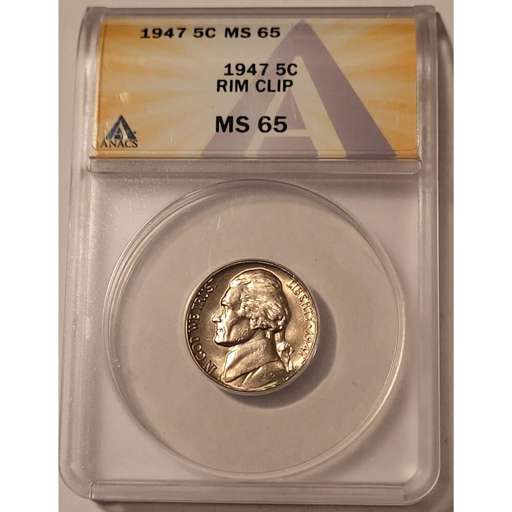 1947 Jefferson Nickel Rim Clip Error (See Reverse) MS65 ANACS